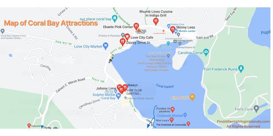 coral bay restaurants, shopping, grocery, and charters for your st john vacation